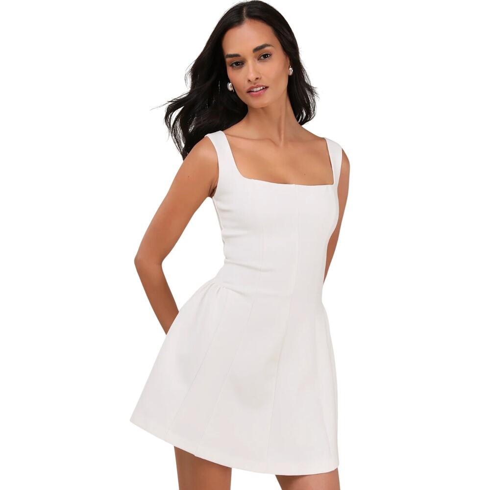 Lulus Roetta White Sleeveless Pleated Mini Dress size XL